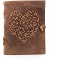 Moonster Cuaderno de Cuero Genuino para Mujer – Diario de Escritura Hecho a Mano con Corazón Gravado – Diario de Cuero…